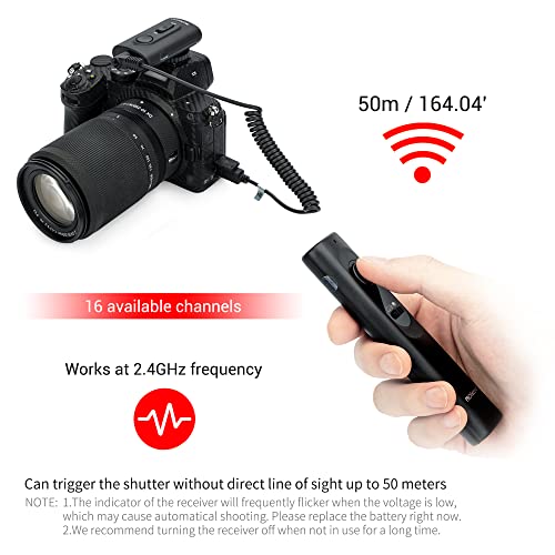 PROfezzion [164'] Wireless Shutter Release Remote Control for Nikon Z6 Z7 Z7II Z6II Z5 D750 D780 D7500 D7200 D5600 D5500 D5300 D3300 D3200 D610 Camera, Radio Control Shutter Release with AAA Battery