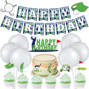containlol 32 pieces golf birthday party supplies decor kits golf theme happy birthday banner golf themed cake toppers happy birthday cake inserts golf aluminum foil balloons for golf themed party