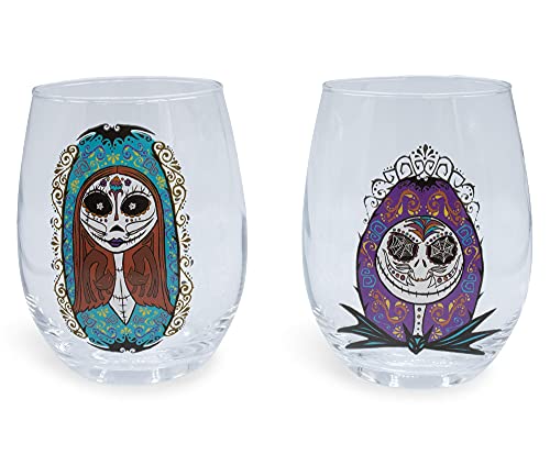 Disney The Nightmare Before Christmas Jack and Sally Stemless Glass Set