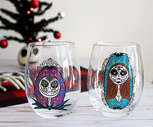 Disney The Nightmare Before Christmas Jack and Sally Stemless Glass Set