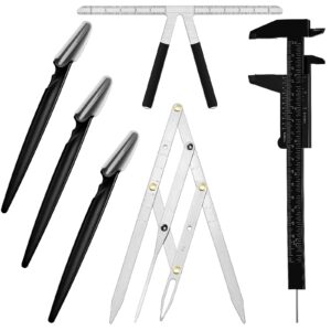 6 pieces tattoo eyebrow ruler 3 point positioning ruler mini caliper double scale vernier caliper eyebrow golden ratio caliper microblading ruler gauge ruler measuring tool with eyebrow shaver