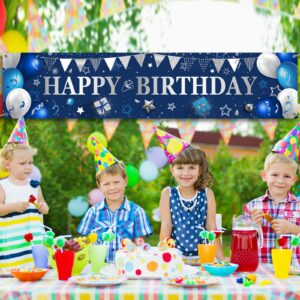 Yard Banner for Happy Birthday Gifts Large Navy Blue Birthday Banners for Outside Birthday Banner Birthday Decorations Backdrop for Men Women Birthday Party Supplies Outdoor and Indoor (Blue, Silver)