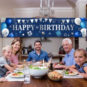 Yard Banner for Happy Birthday Gifts Large Navy Blue Birthday Banners for Outside Birthday Banner Birthday Decorations Backdrop for Men Women Birthday Party Supplies Outdoor and Indoor (Blue, Silver)