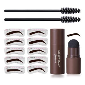 eyebrow stamp, long-lasting waterproof eyebrow stencil kit, one step eyebrow stamp shaping kit with 10 reusable eyebrow stencils, eyebrow stamp women makeup tools (dark brown)