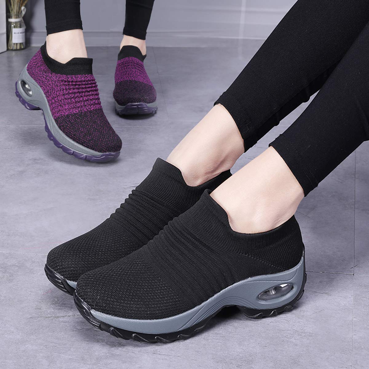 LIBINXIF Women's Walking Shoes Sock Sneakers Mesh Slip On Air Cushion Lady Girls Modern Jazz Dance Easy Shoes Platform Loafers Sneakers Black 41