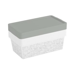 curver set of 6 xs c decorative plastic organization and storage box, 5.8l / 6.1qt, white with tweed pattern, 6 count