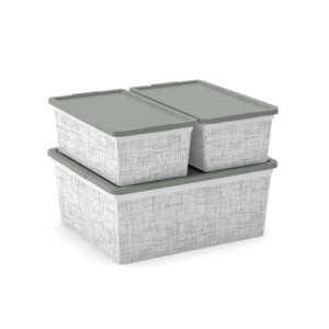 Curver Set of 6 XS C Decorative Plastic Organization and Storage Box, 5.8L / 6.1QT, White with Tweed Pattern, 6 Count