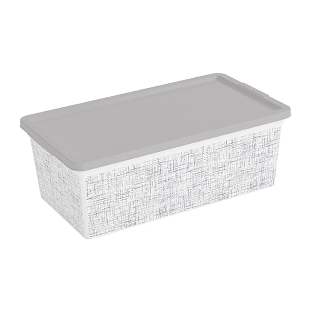 Curver Set of 6 XS C Decorative Plastic Organization and Storage Box, 5.8L / 6.1QT, White with Tweed Pattern, 6 Count