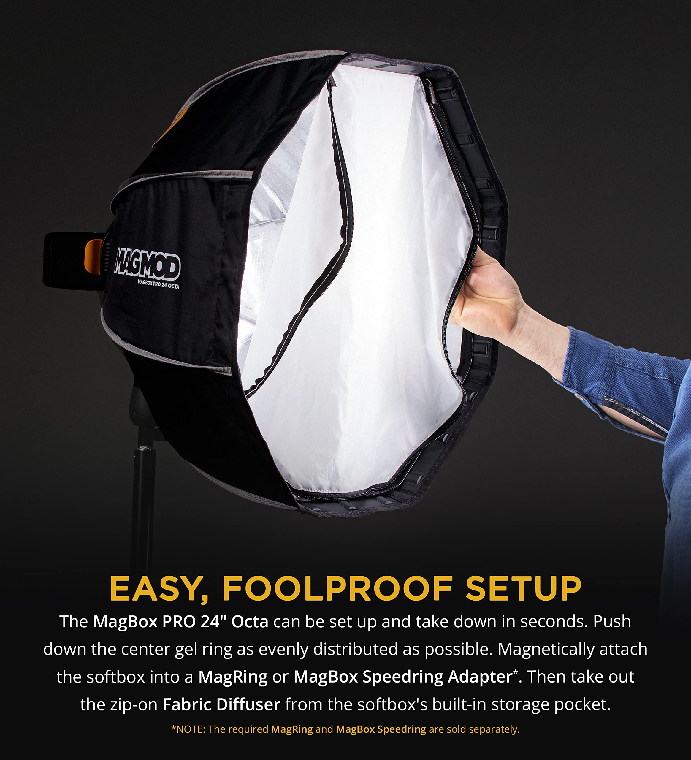 MagMod MagBox PRO 24" Octa Softbox with Integrated Gel Slot and Storage Pocket for Fabric Diffuser | Compatible with Speedlight Flashes and Strobes