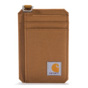 carhartt men's nylon duck slim front pocket wallets, brown, one size