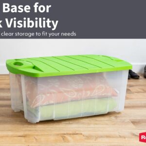 Rubbermaid 28 Gallon/112 Quart Jumbo Clear Tote, Pack of 2, Stackable, Large Capacity, Clear Bins/Bright Green Lids, Home, Garage, and Office Storage Organizer, Durable Snap-Tight Lids