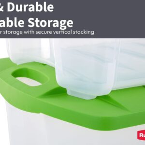 Rubbermaid 28 Gallon/112 Quart Jumbo Clear Tote, Pack of 2, Stackable, Large Capacity, Clear Bins/Bright Green Lids, Home, Garage, and Office Storage Organizer, Durable Snap-Tight Lids