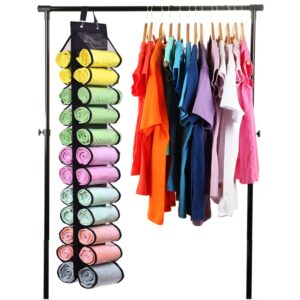 RZMAYIS Legging Storage Bag Storage Hanger Can Holds 24 Leggings or Shirts Jeans Compartment Storage Hanger, Foldable Leggings Organizer Clothes Portable Closets Roll Holder (Black)