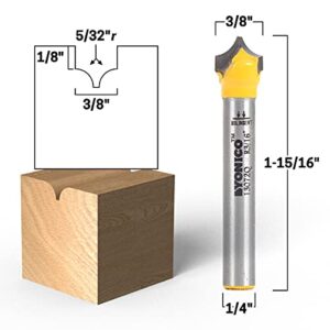 YONICO Groove Point Cutting Roundover Router Bit 4 Bit Set 1/4-Inch Shank 13470q