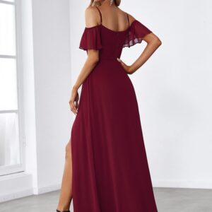 Ever-Pretty Women's Formal Dresses Off Shoulder Short Sleeve Split A-Line Floor Length Bridesmaid Dresses Burgundy US20