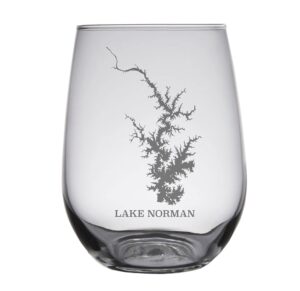 hullspeed designs lake norman - set of 2 stemless wine glasses - laser engraved