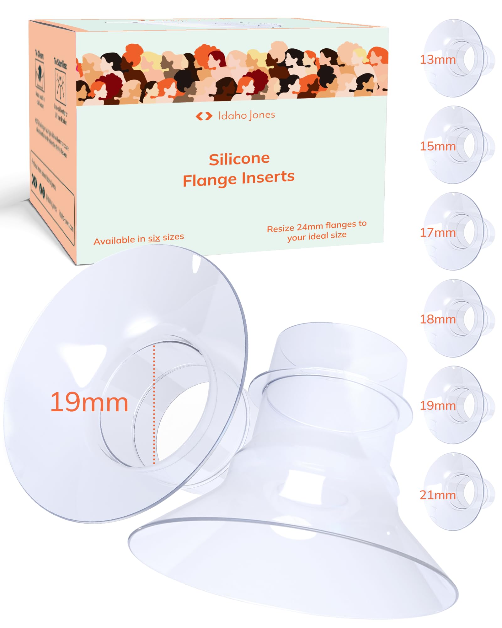 Idaho Jones Flange Inserts for Breast Pumps | Convert 24mm Flange to 19mm; Spectra, Momcozy, Mom Cozy, Ainsir, Iapoy, Hygeia, Motif, Tsrete, Ikare, Zomee (2pcs, 19mm)