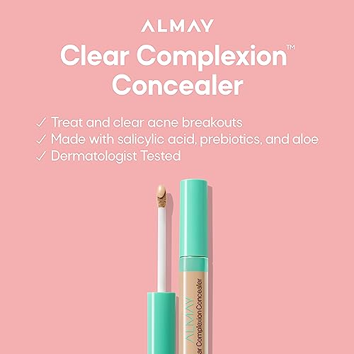 Almay Clear Complexion Acne & Blemish Spot Treatment Concealer Makeup with Salicylic Acid- Lightweight, Full Coverage, Hypoallergenic, Fragrance-Free, for Sensitive Skin, 100 Light, 0.3 fl oz.