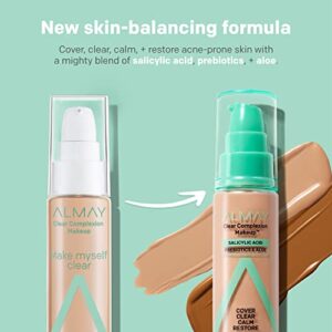 Almay Clear Complexion Acne Foundation Makeup with Salicylic Acid - Lightweight, Medium Coverage, Hypoallergenic, -Fragrance Free, for Sensitive Skin , 200 Buff, 1 fl oz.