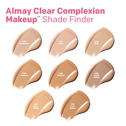 Almay Clear Complexion Acne Foundation Makeup with Salicylic Acid - Lightweight, Medium Coverage, Hypoallergenic, -Fragrance Free, for Sensitive Skin , 200 Buff, 1 fl oz.