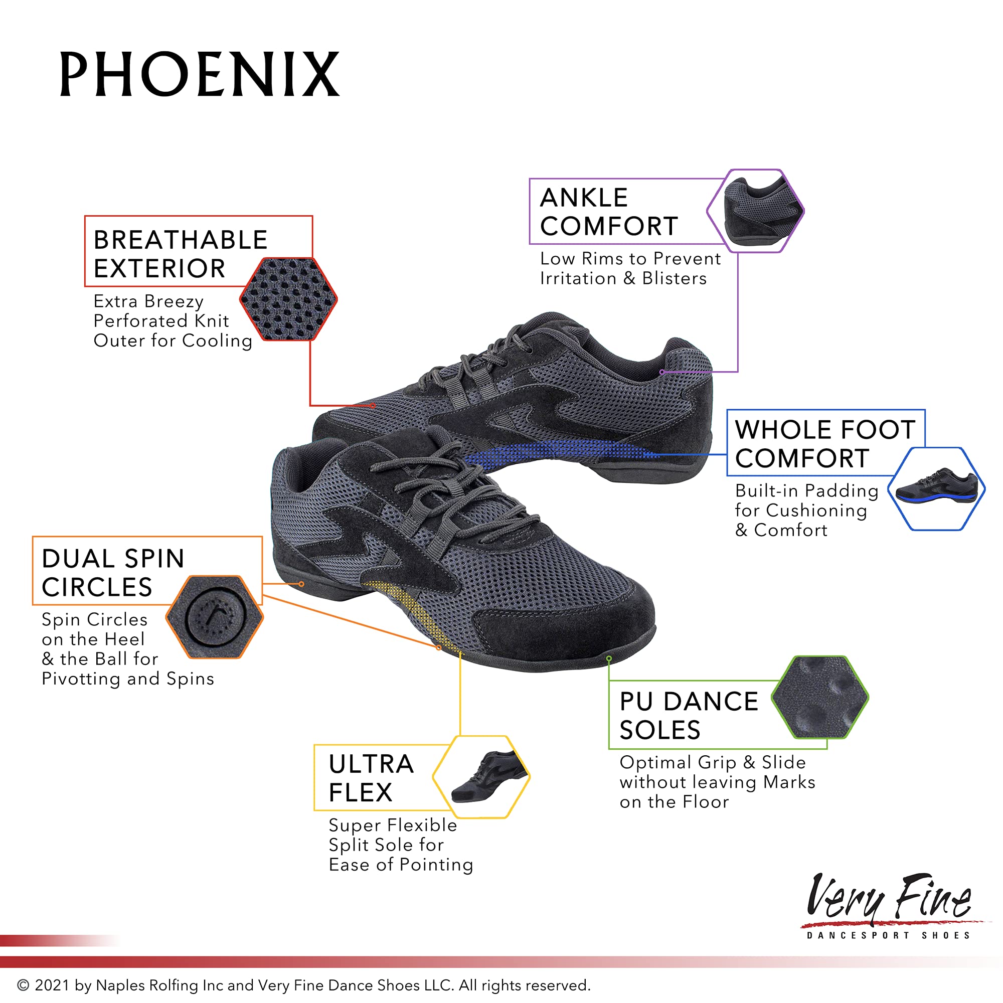 Very Fine Phoenix Unisex for Men and Women Black Dance Sneakers for Teaching, Practice, Jazz, Ballroom, Latin, Dance Exercise Womens M US 7