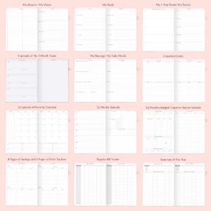 GoGirl Planner PRO - Undated Horizontal Layout Weekly Planner and Organizer + Budgeting and Expense Tracking Pages, Goals Journal & Agenda, 7" x 10" Hardcover, Lasts 1 Year - Peach Pink