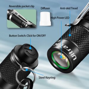 UltraTac K1 Keychain Flashlight with Push Button, 180lm Waterproof AAA LED Flashlight Keychain for EDC, Camping, Hiking, Outdoor Activity and Emergency Use(Black)