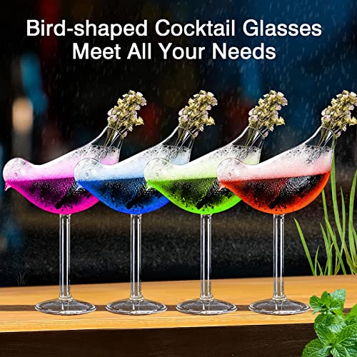 Cocktail Glass Bird Glasses Bird Shaped Martini Glass Clear Wine Glasses Set of 4 Goblet Coupe Glass 5 Ounce for Party Wedding Home Bar Club