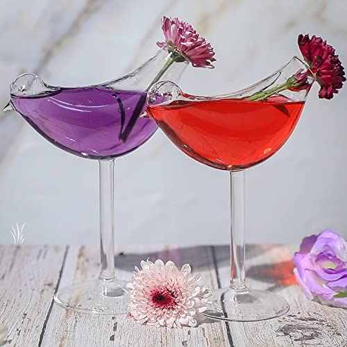 Cocktail Glass Bird Glasses Bird Shaped Martini Glass Clear Wine Glasses Set of 4 Goblet Coupe Glass 5 Ounce for Party Wedding Home Bar Club