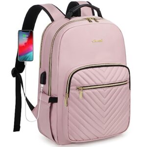 lovevook laptop backpack for women, 17 inch large capacity travel computer work bags, business nurse backpack purse for womens, backpacks, light pink