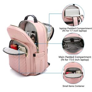 LOVEVOOK Laptop Backpack for Women, 17 Inch Large Capacity Travel Computer Work Bags, Business Nurse Backpack Purse for Womens, Backpacks, Light Pink