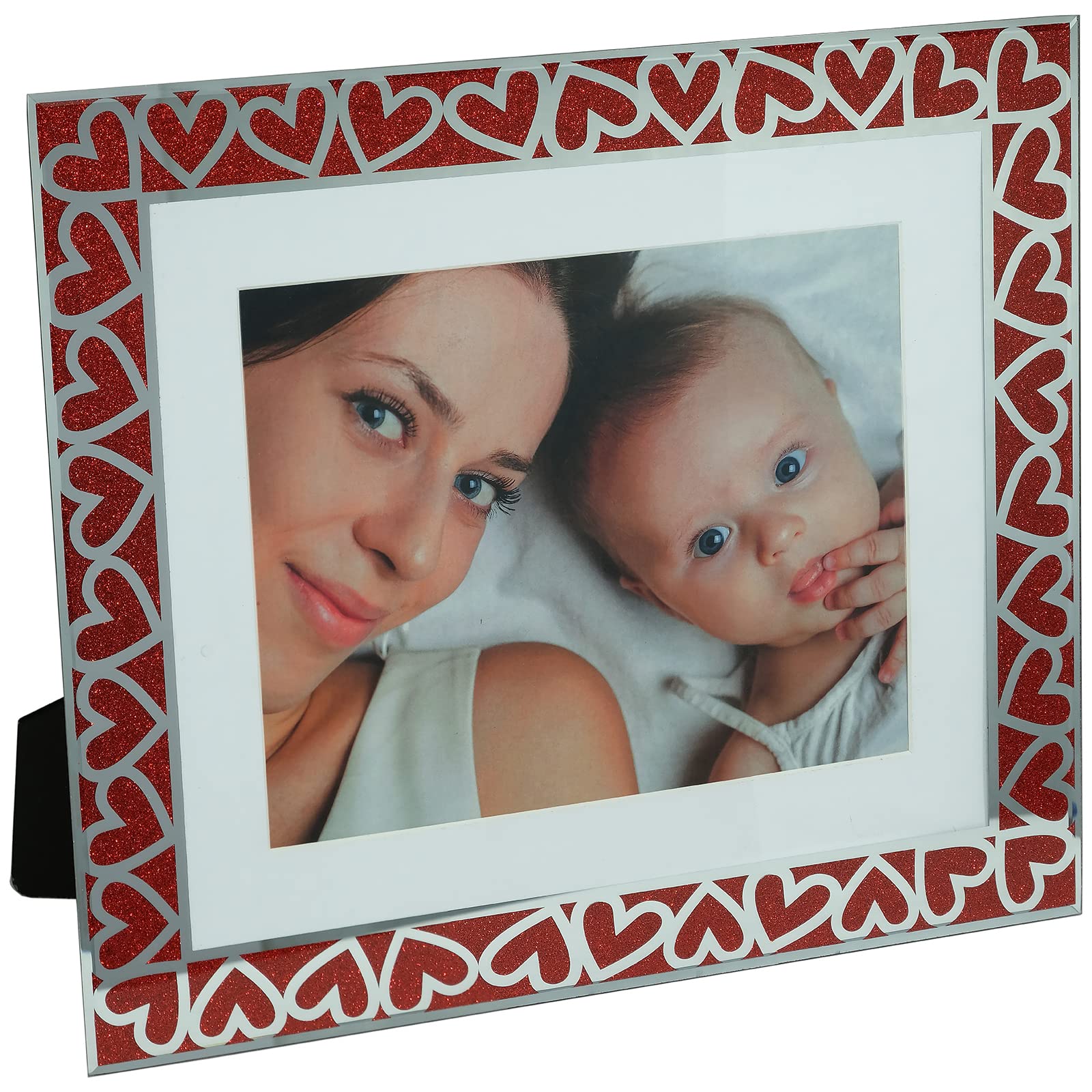 EXCELLO GLOBAL PRODUCTS Heart Border Glass 8"x10" Photo Frame with 4"x6" and 5"x7" Dual Mats