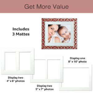 EXCELLO GLOBAL PRODUCTS Heart Border Glass 8"x10" Photo Frame with 4"x6" and 5"x7" Dual Mats