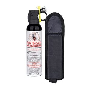 sabre frontiersman 9.2 fl oz. bear spray, maximum strength 2.0% major capsaicinoids, powerful 35 ft. range bear deterrent, outdoor camping & hiking protection, quick draw holster & multipack options