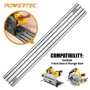 POWERTEC 71691 110 Inch Track Saw Guide Rail Connector Set for DeWalt Track Saws, Clamping Options Includes 2x55" Aluminum Extruded Guided Rails and (1) Guide Rail Connector for Woodworking Projects