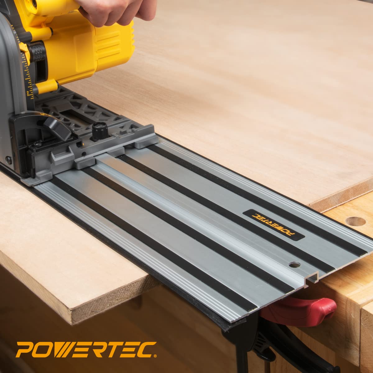 POWERTEC 71691 110 Inch Track Saw Guide Rail Connector Set for DeWalt Track Saws, Clamping Options Includes 2x55" Aluminum Extruded Guided Rails and (1) Guide Rail Connector for Woodworking Projects