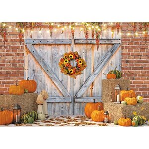 LIVUCEE 10x8ft Polyester Fall Rustic Farm Door Photography Backdrop Autumn Thanksgiving Pumpkin Harvest Barn Background for Children Birthday Party Banner Decoration Photobooth