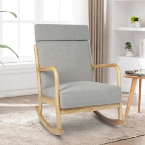 luckyermore rocking chair nursery with solid wood legs,glider chair with high backrest,upholstered glider rocker chair for nursery bedroom living room, grey