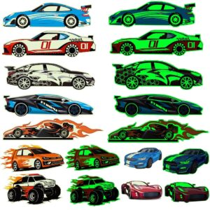 ukicra luminous racing tattoo stickers,12 sheets race car temporary tattoos for kids,waterproof glow in the dark cartoon tattoo stickers party supplies for kids boys girls