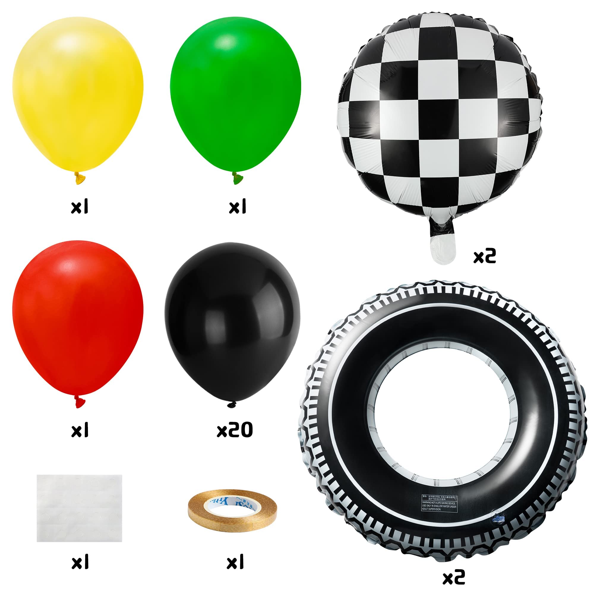 ANGOLIO 34Pcs Car Balloons Party Decoration Inflatable Tires Traffic Light Balloons Favors Party Supplies Include Balloon Tire Swimming Ring Glue Ribbon Decorations Birthday Fit for Boys Birthday Gift