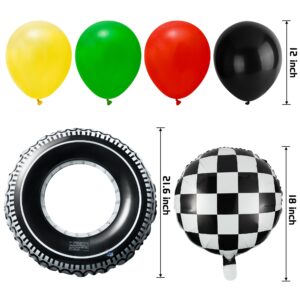 ANGOLIO 34Pcs Car Balloons Party Decoration Inflatable Tires Traffic Light Balloons Favors Party Supplies Include Balloon Tire Swimming Ring Glue Ribbon Decorations Birthday Fit for Boys Birthday Gift