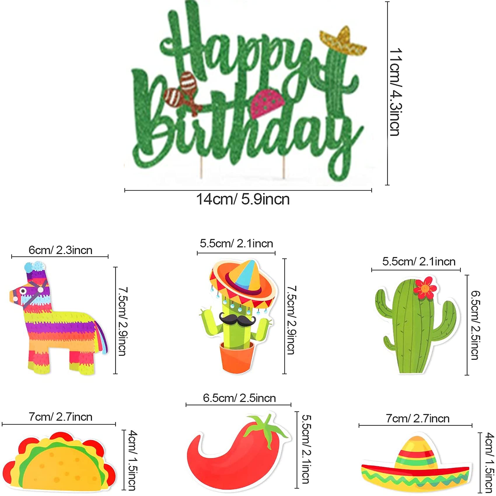 Mexican Theme Birthday Party Decorations Set, Fiesta Party Supplies, Pre-Strung Happy Birthday Banner, Cupcake Cake Toppers, Cactus Taco Ceiling Hanging Swirls, Mexican Cinco De Mayo Party Supplies