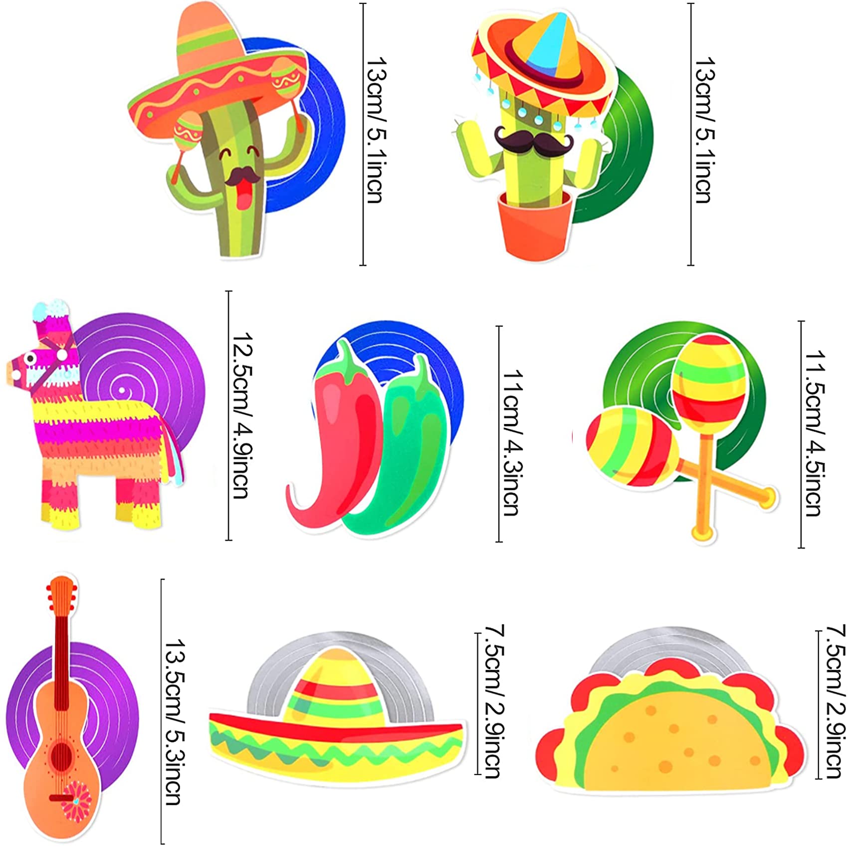 Mexican Theme Birthday Party Decorations Set, Fiesta Party Supplies, Pre-Strung Happy Birthday Banner, Cupcake Cake Toppers, Cactus Taco Ceiling Hanging Swirls, Mexican Cinco De Mayo Party Supplies