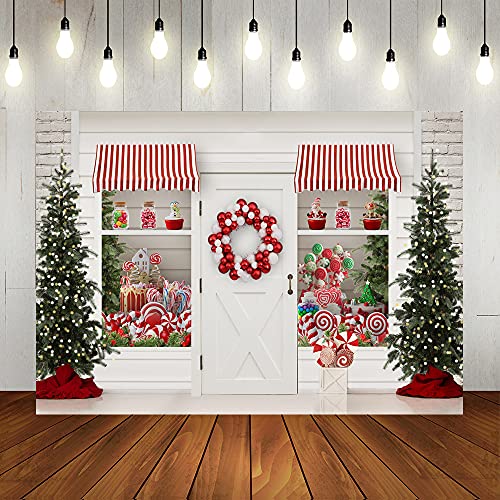 Lofaris Winter Christmas Backdrop Merry Xmas Sweet Candy Storefront Cottage Santa's Wreath Shiny Lights Trees Background Gifts Shop Kids Birthday Baby Shower Party Portrait Photo Studio Props