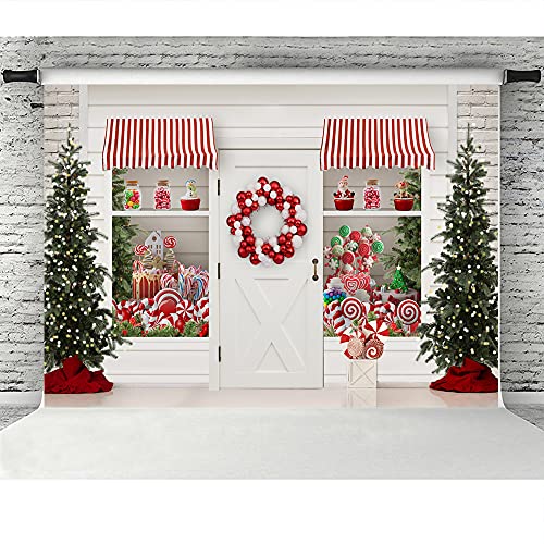 Lofaris Winter Christmas Backdrop Merry Xmas Sweet Candy Storefront Cottage Santa's Wreath Shiny Lights Trees Background Gifts Shop Kids Birthday Baby Shower Party Portrait Photo Studio Props