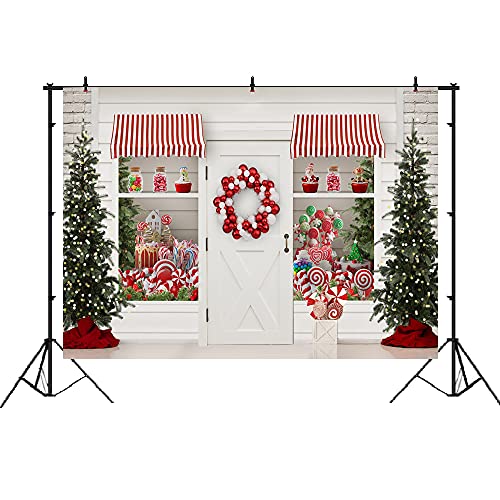 Lofaris Winter Christmas Backdrop Merry Xmas Sweet Candy Storefront Cottage Santa's Wreath Shiny Lights Trees Background Gifts Shop Kids Birthday Baby Shower Party Portrait Photo Studio Props