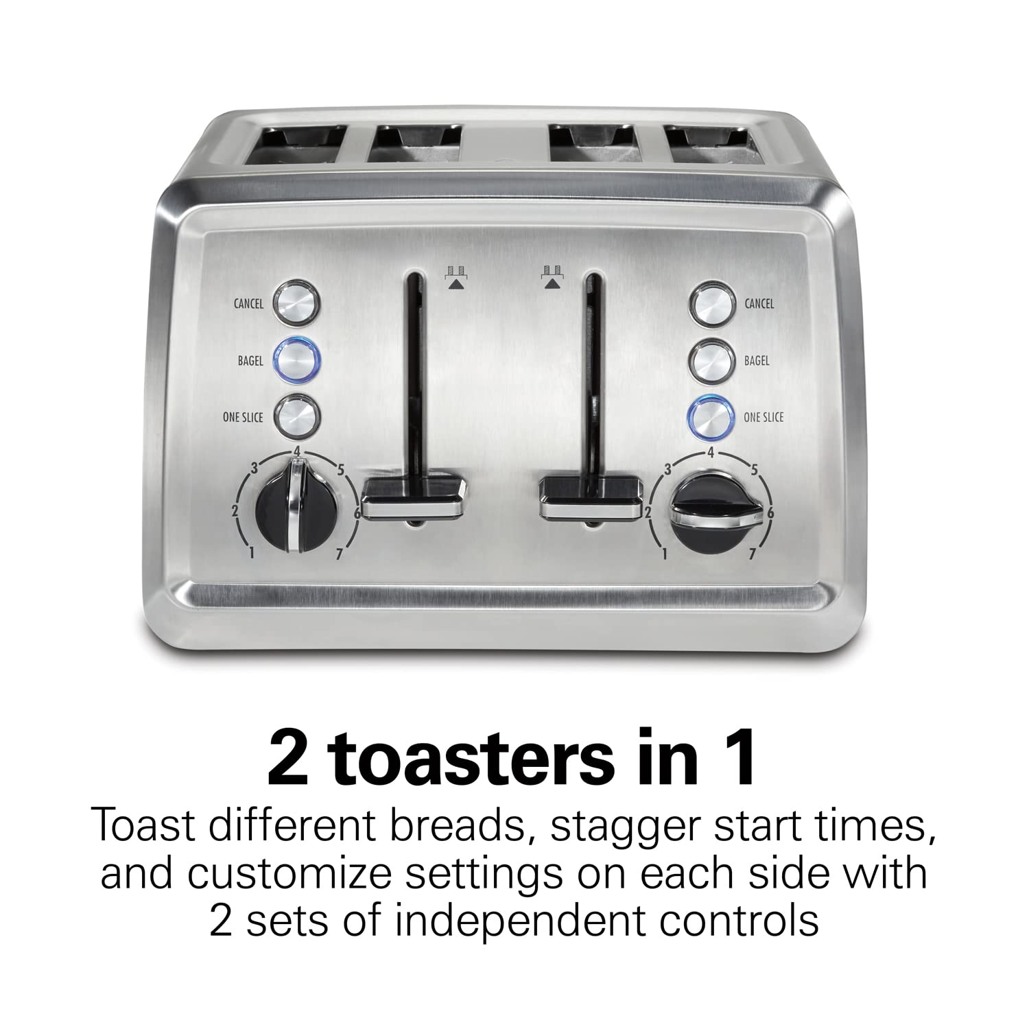 Hamilton Beach 4 Slice Toaster with Extra-Wide Slots, Bagel Setting, Toast Boost, Slide-Out Crumb Tray, Auto-Shutoff & Cancel Button, Stainless Steel (24798)