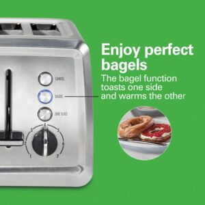 Hamilton Beach 4 Slice Toaster with Extra-Wide Slots, Bagel Setting, Toast Boost, Slide-Out Crumb Tray, Auto-Shutoff & Cancel Button, Stainless Steel (24798)