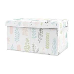 sweet jojo designs pink tropical leaf girl small fabric toy bin storage box chest for baby nursery or kids room - blush, turquoise, grey and green botanical rainforest jungle for the sloth collection
