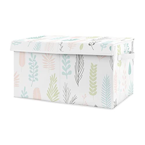 Sweet Jojo Designs Pink Tropical Leaf Girl Small Fabric Toy Bin Storage Box Chest For Baby Nursery or Kids Room - Blush, Turquoise, Grey and Green Botanical Rainforest Jungle for the Sloth Collection